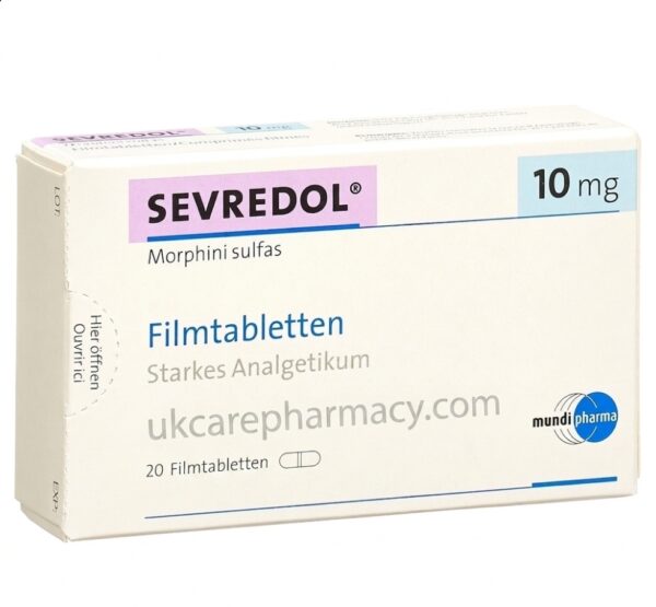 buy-sevredol-medication-pain-relief A box of 10mg Sevredol medication filmtabletten for legal pain relief.