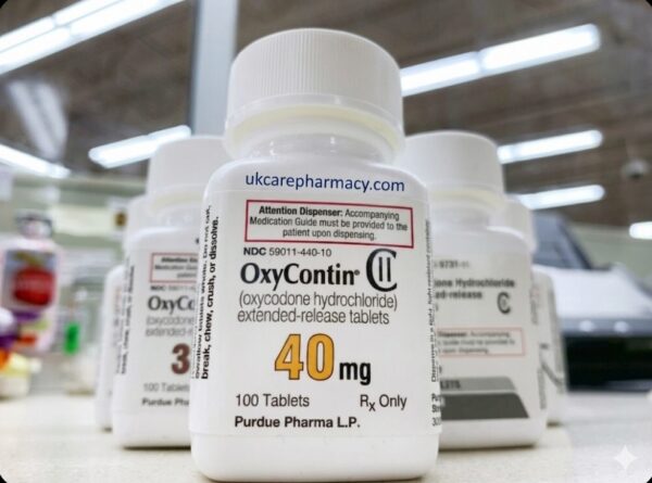 order-oxycontin-online-uk-pharmacy White prescription bottles of OxyContin extended-release tablets available to Order OxyContin online legally.
