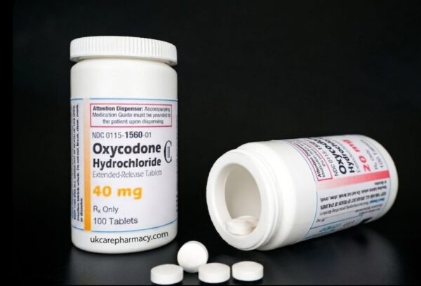 buy-oxycodone-pain-relief-uk Bottles and tablets of Oxycodone hydrochloride for secure Oxycodone pain relief UK.