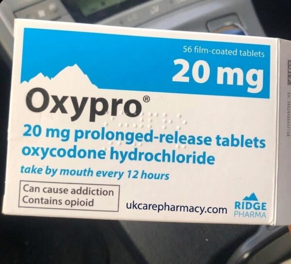 Authentic Oxypro 20mg Prescription Packaging A box of Oxypro 20mg tablets displayed clearly to guide patients who want to buy Oxypro online safely.