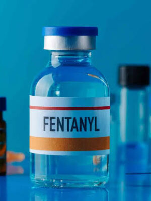 Transdermal patch packaging demonstrating medicinal fentanyl safety guidelines and strict professional clinical storage requirements.