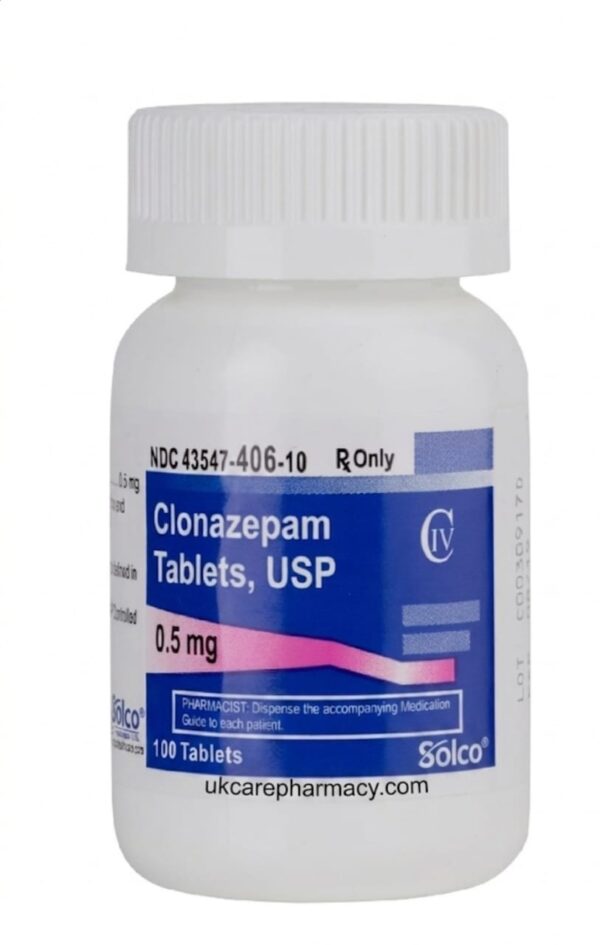 clonazepam-medication-uk-pharmacy-label A professional pharmaceutical display showcasing a legal prescription bottle representing a verified Clonazepam medication UK delivery.
