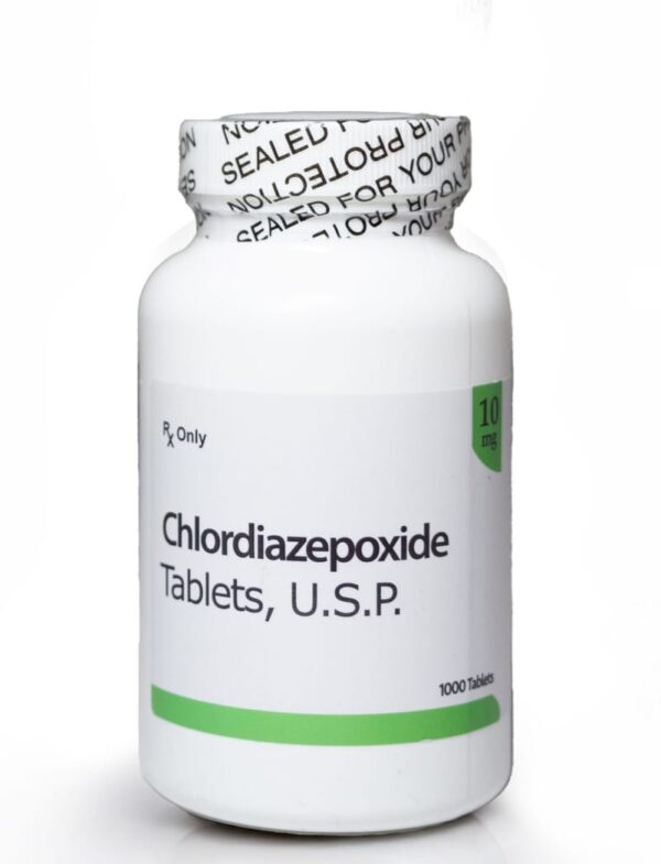 order-chlordiazepoxide-online-prescription-bottle A professional medical photograph displaying a secure plastic prescription bottle with a sealed cap, providing a legitimate way to order Chlordiazepoxide online safely.